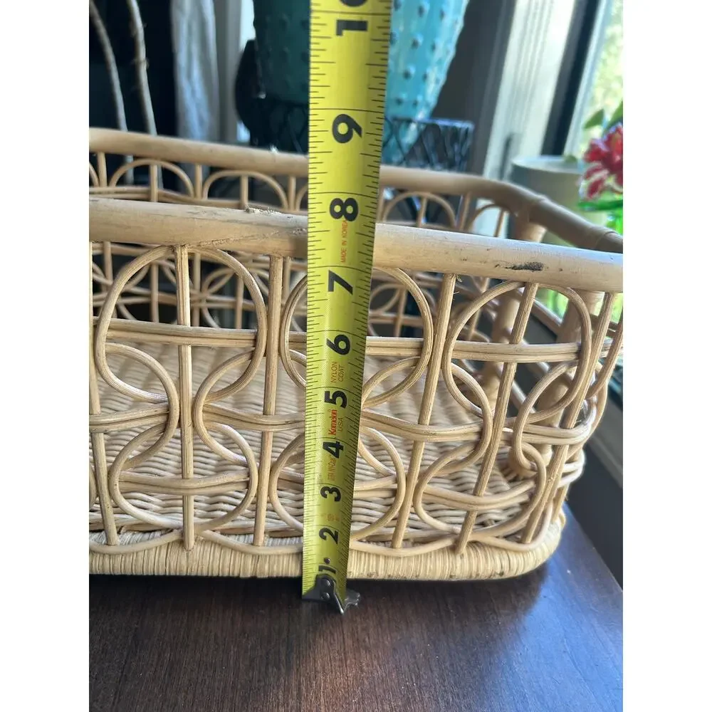 Vintage Wicker Basket Rattan MCM Bamboo Caddy Carrier